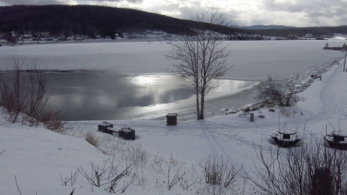 Scenic view of frozen lake against sky