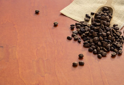 High angle view of coffee beans on table