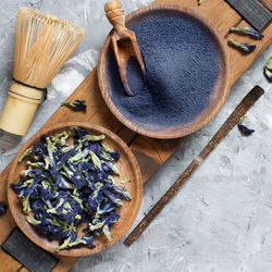 High angle view of vegetables in bowl on table