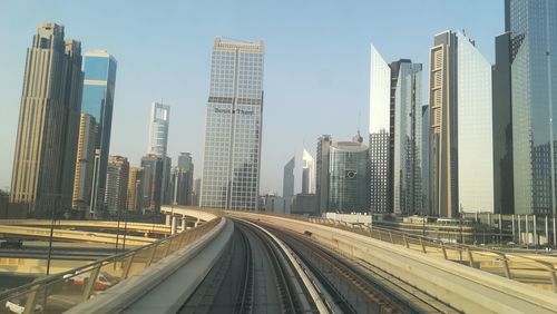 View of railroad tracks and buildings in city