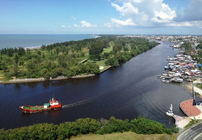 High angle view of sea against sky