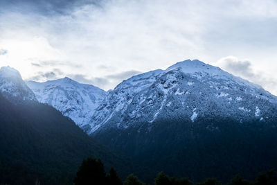 Scenic view of snowcapped mountains against sky