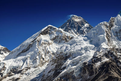 Panoramic view of nuptse and mount everest seen from the khumbu glacier