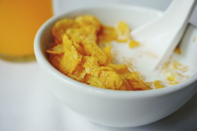 High angle view of noodles in bowl on table