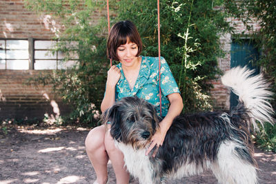 Portrait of a girl with dog