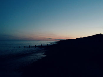 Scenic view of sea against clear sky at sunset