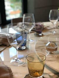Glass of drinks on table in restaurant