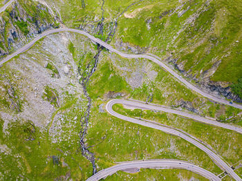 High angle view of road amidst trees