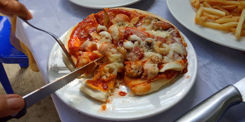 High angle view of ice cream in plate on table