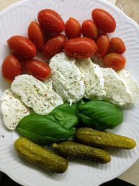 High angle view of vegetables in plate