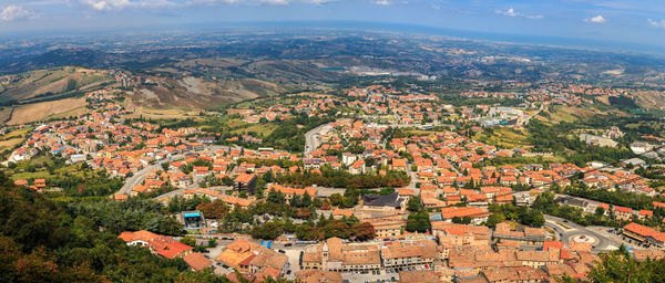 High angle view of townscape against sky