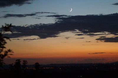 Scenic view of silhouette trees against sky at night