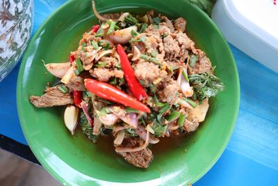 High angle view of food in plate