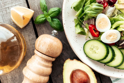 High angle view of vegetables on table