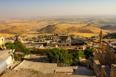 High angle view of townscape against sky