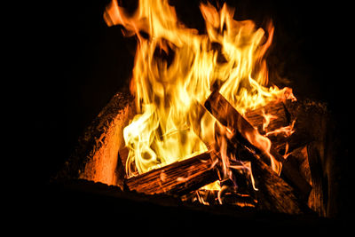 Close-up of fire in the dark