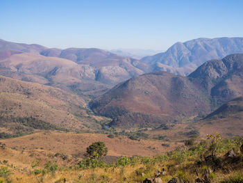 Scenic view of mountains against clear sky