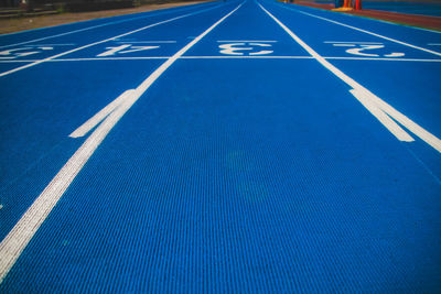 High angle view of sports track at empty stadium