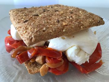 Close-up of breakfast served in plate