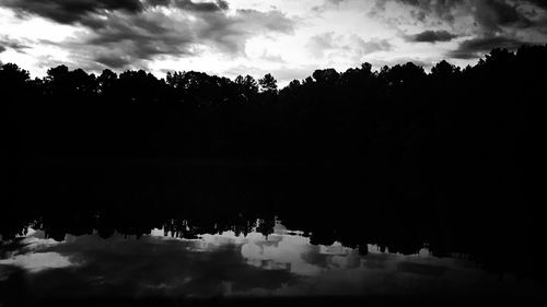 Scenic view of trees against cloudy sky