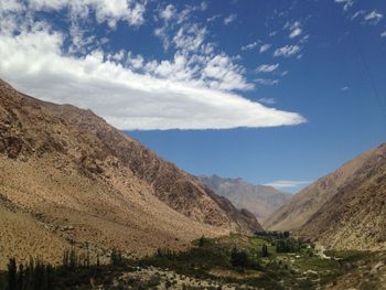 Scenic view of mountains against cloudy sky