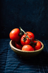 High angle view of tomatoes in bowl