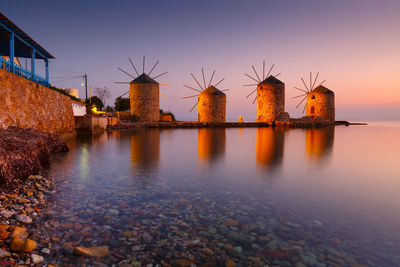 Sunrise image of the iconic windmills in chios town.