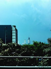 Low angle view of building against blue sky