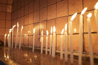 Close-up of illuminated chandelier