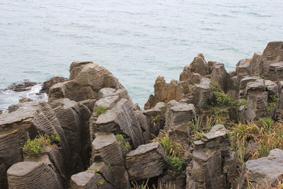 High angle view of rocks on beach