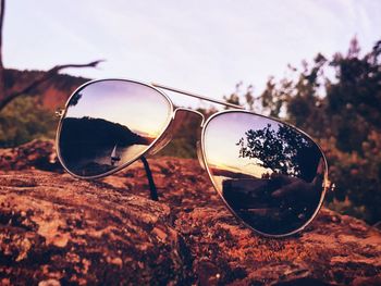 Close-up of eyeglasses on sunglasses