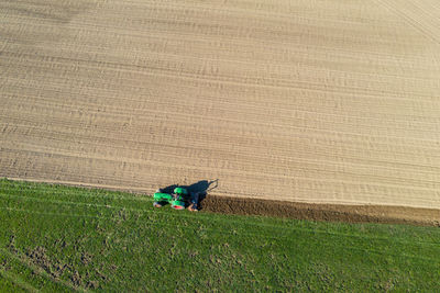 High angle view of working in farm