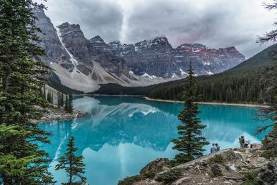 Panoramic view of lake and mountains against sky