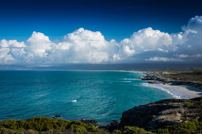 Scenic view of sea against cloudy sky