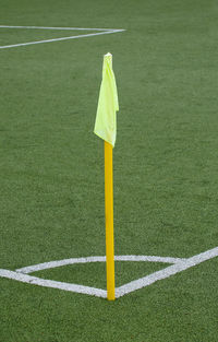 High angle view of soccer ball on field