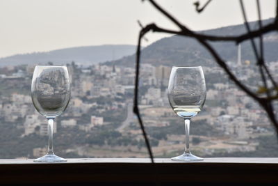 Glass of wine on table