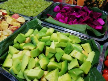 High angle view of chopped vegetables in container