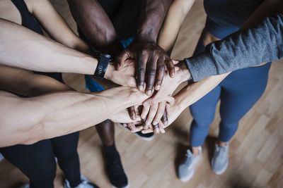 High angle view of people holding hands