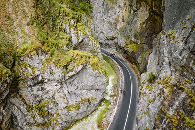 Aerial view of road in mountain canyon