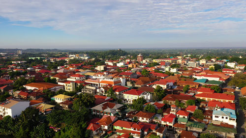 High angle view of townscape against sky