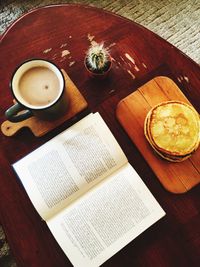 High angle view of coffee on table