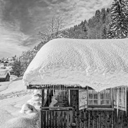 Scenic view of snow covered land against sky