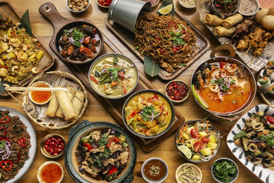 High angle view of food on table