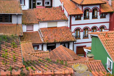 High angle view of houses in town