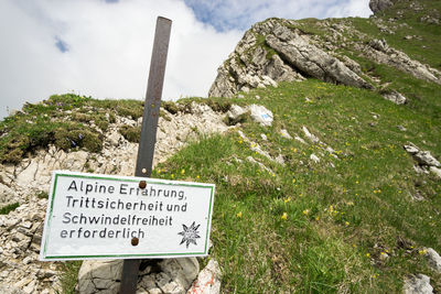 Information sign on rock