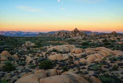 View of rocky mountains at sunset