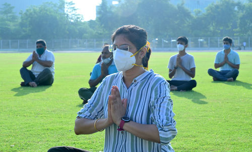 People enjoying on field