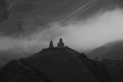 Gergeti trinity church from elia mountain, historical church