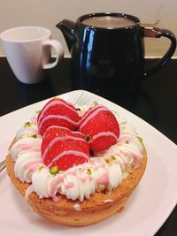 Close-up of dessert served on table