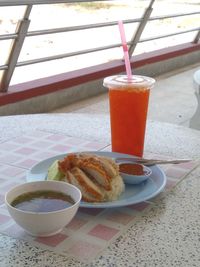 Close-up of breakfast on table